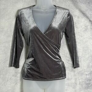 Express top Womens Sz XS Gray Velvet Ribbed Wrap Tie Back Whimsigoth fairy Y2K